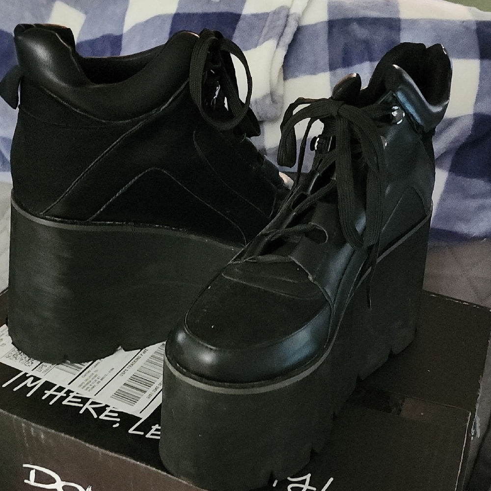 Black Platform Lace-Up Boots